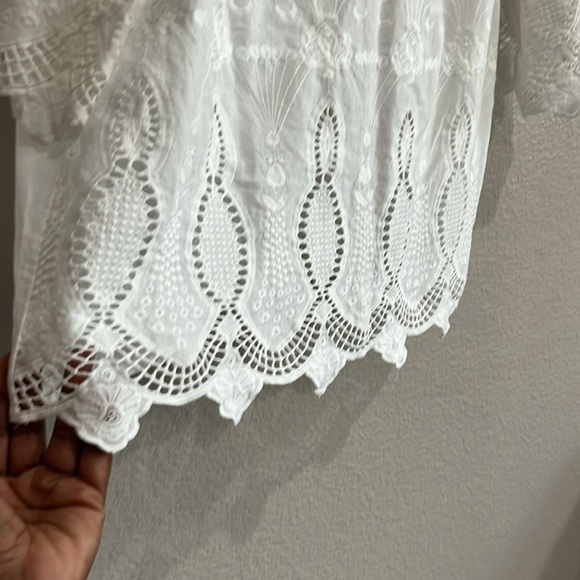 Alessa W. Collection White 100% Cotton Embroidered Boho Blouse Size 14 India - Picture 4 of 8